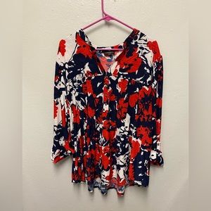 Cocomo Red White and Blue 3/4 Sleeve Blouse. Size 2X.
